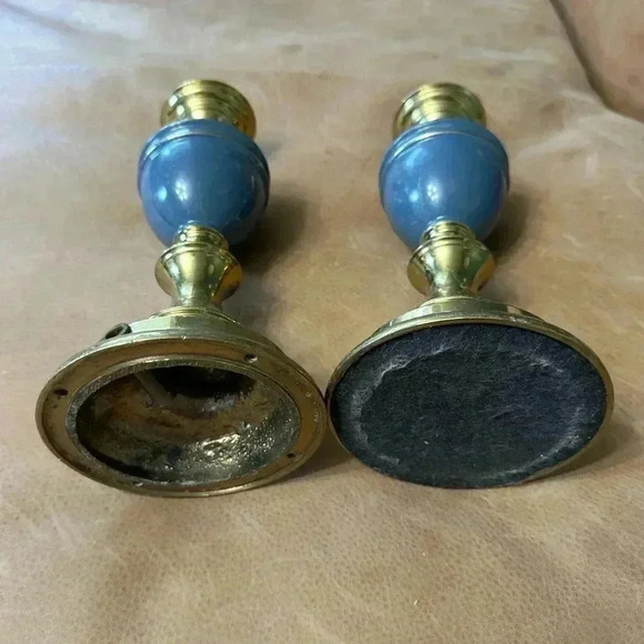 Two Vintage Brass Lamp Bodies Blue And Gold Not Wired - Picture 5 of 8